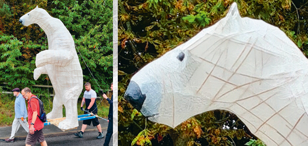 Follow the bear: Bamber Hawes takes it in his stride